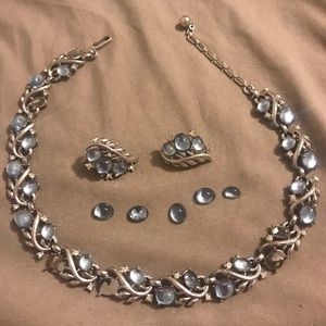 Silver & Blue vintage necklace & earrings set